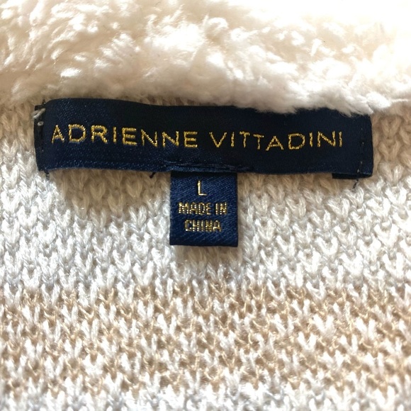 Adrienne Vittadini Ivory & Tan Plaid Open Front Cardigan Sz L - Picture 2 of 10